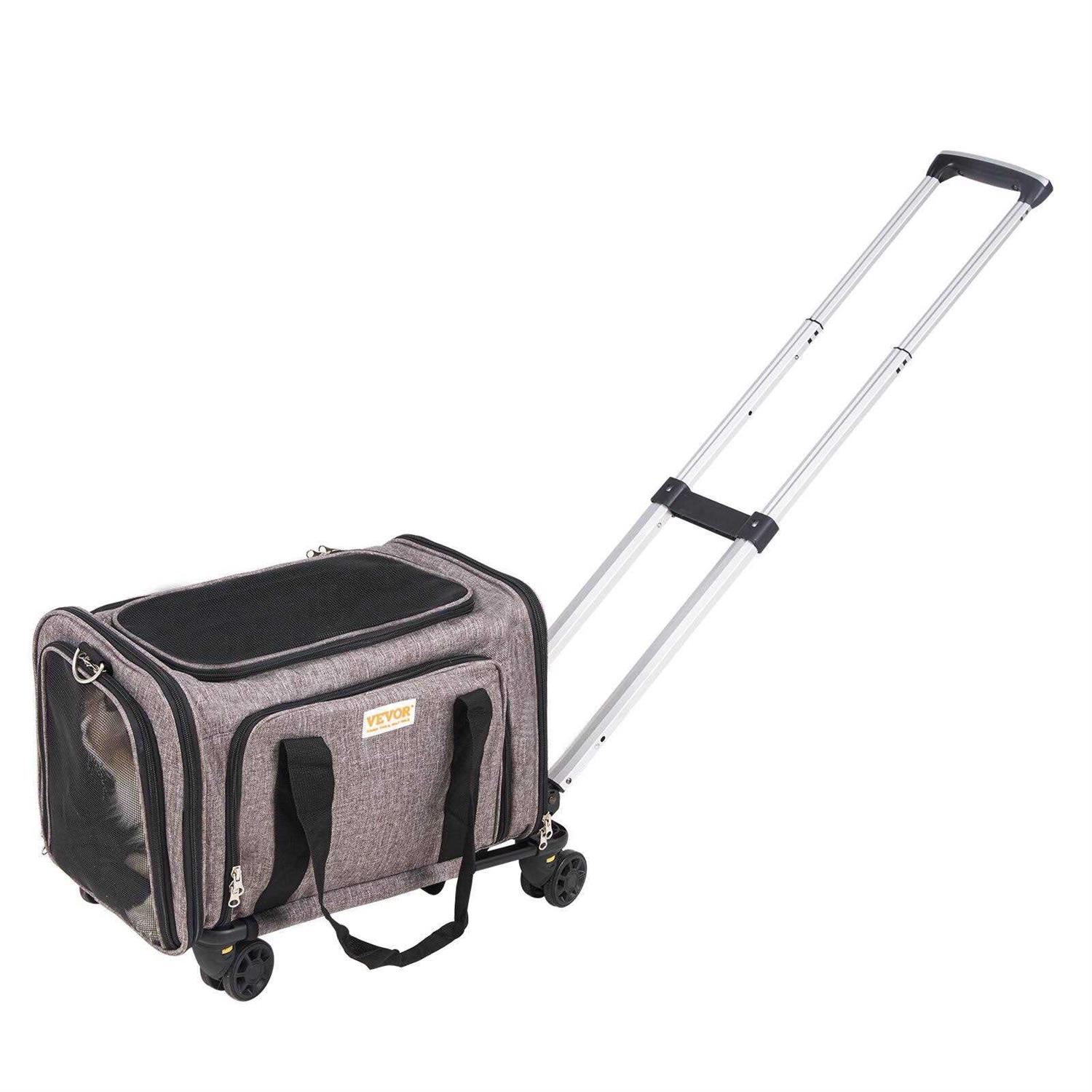 VEVOR Cat Carrier with Wheels, Airline Approved Rolling Pet Carrier with Telescopic Handle and Shoulder Strap - Pet Supplies online store