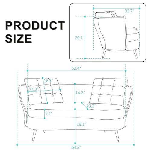 Loveseat Upholstered Couch Polyester Fiber with Golden Metal Legs Club Two-Seat Sofa for Living Reading Room Bedroom Apartment Small Space Dorm (Pink)