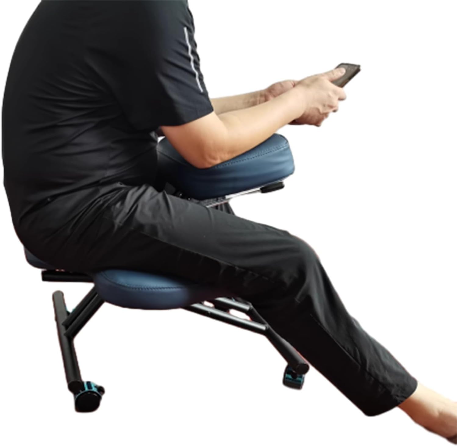 Cross Legged Office Chair Blue, Armless Kneeling Chair with Adjustable Tilt Angle & Wheels, Portable Posture Corrective Chairs for Fidgety Sitters