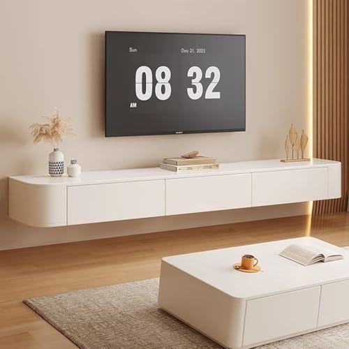 Floating TV Unit 140/160/180cm Floating TV Unit Wall Mounted Solid Wood TV Unit Large Storage TV Unit for Living Room and Office(140 * 20 * 24CM)