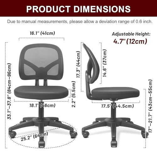 Ergonomic Swivel Mesh Computer Office Desk Chair with Flip Up Armrest and Adjustable Lumbar Support, Mid Back, Black