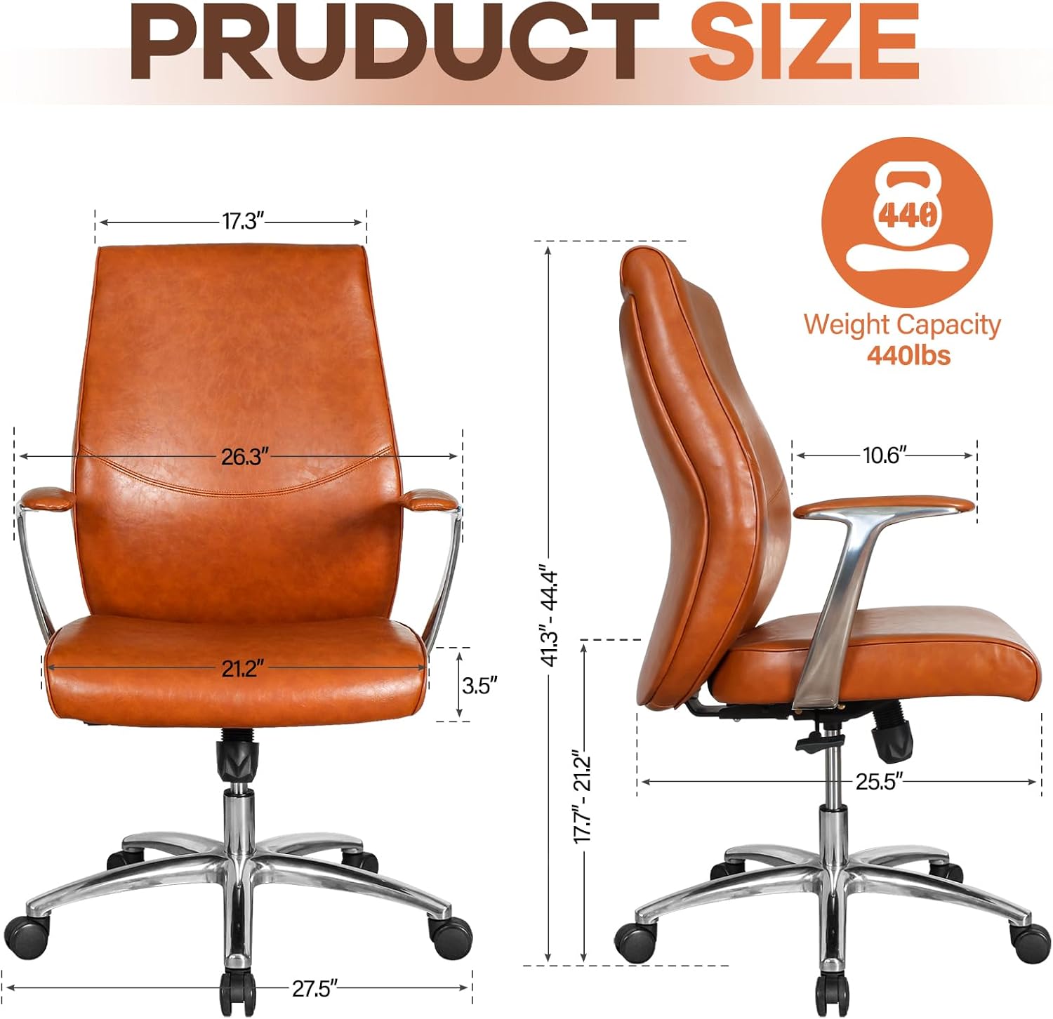 Executive Office Chair - Leather Big and Tall Office Chair Ergonomic Computer Desk Chair with Arms, Lumbar Support High Density Foam Padding, PU Swivel-Chair with Rocking Function Sturdy Base, Brown