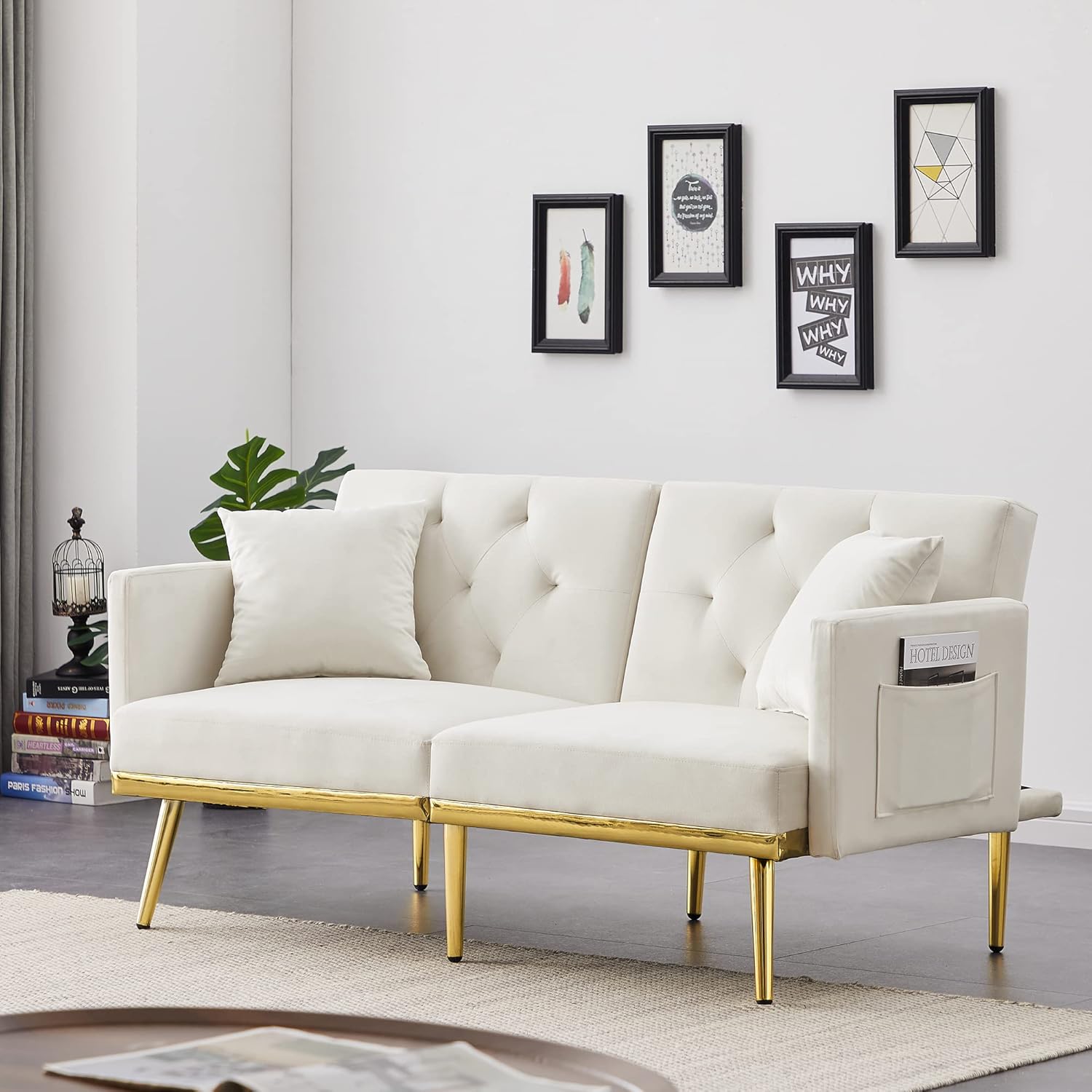 Cream White Velvet Sofa Bed FurniturePrimary Living SpaceSofas Velvet Cream White