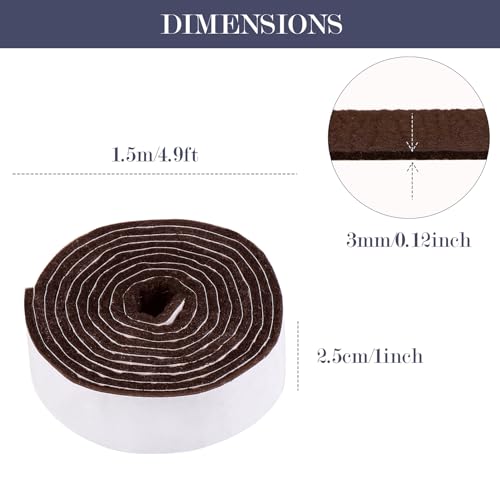 Pllieay 2 Pack Felt Strip Rolls with Adhesive Backing Heavy-Duty Felt Furniture Pads for Hardwood Floors and Rocking Chair to Protect Surface from Scratches & Damage(Brown, 118 x 2 x 0.12 Inch)