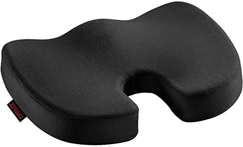 Seat Cushion Pillow - Orthopedic Design - 100% Memory Foam Supports & Protects Sciatica, Coccyx, Tailbone Pain Back Support -Ideal for Home Office Chair, or Car Driver (Grey Cushion with Cool Gel)