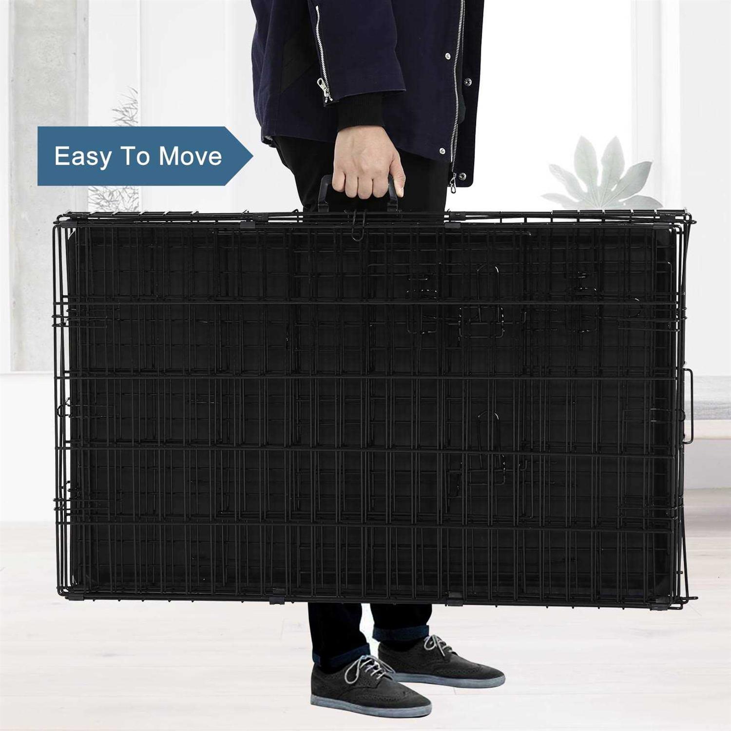 Yrllensdan Foldable Large Dog Crate for Large Dogs, Metal Wire Dog Cage with Plastic Tray and Handle Double-Door Outdoor Dog Crates and - Pet Supplies online store