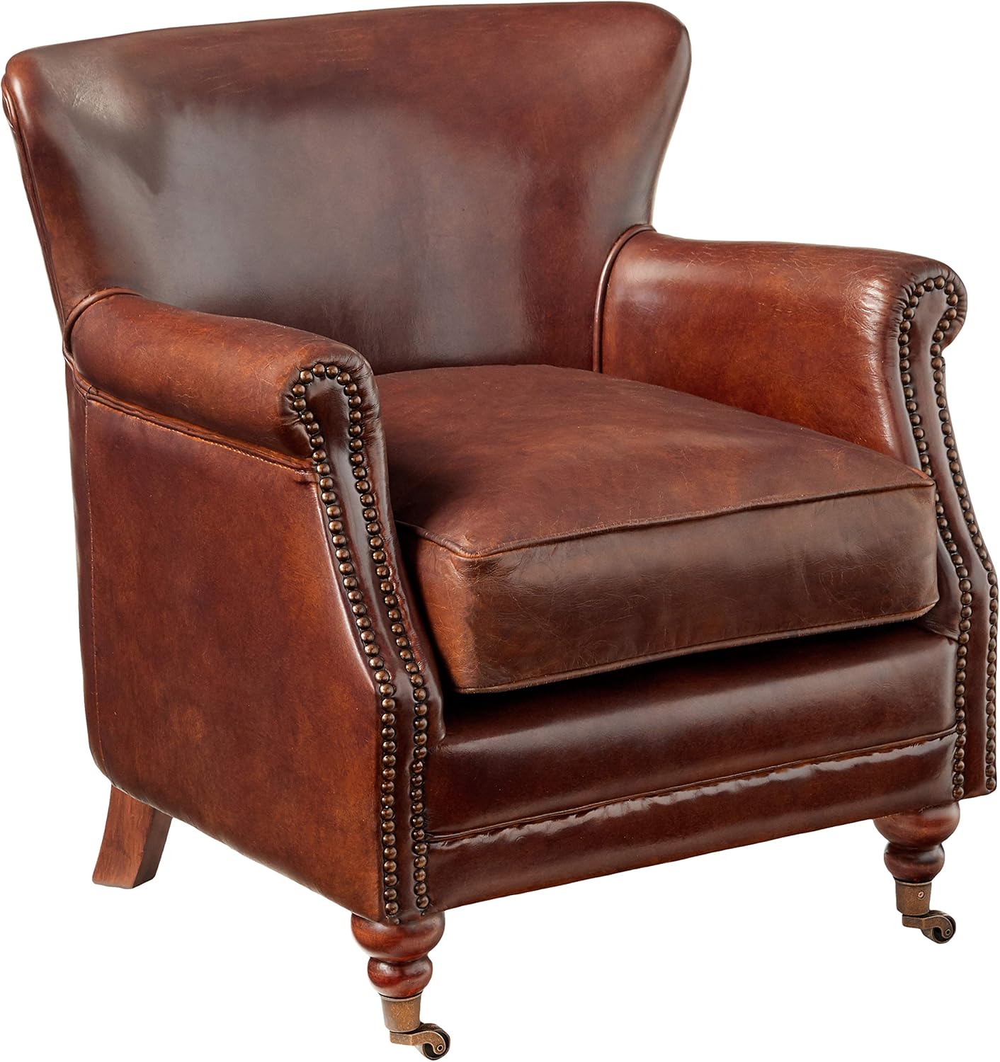Acme Leeds Top Grain Leather Upholstery Accent Chair in Vintage Dark Brown