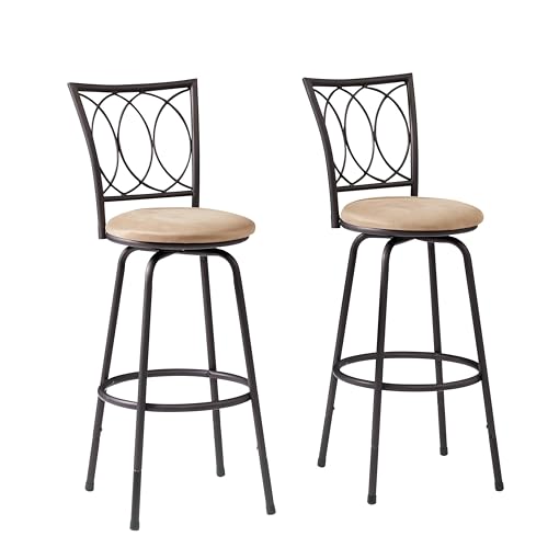 VECELO Barstools, Adjustable Counter Stools,Steel Bistro Pub Chairs,Bar Stools with 360 Degree Swivel Cushion Seat, Straight Line Backrest,Set of 4