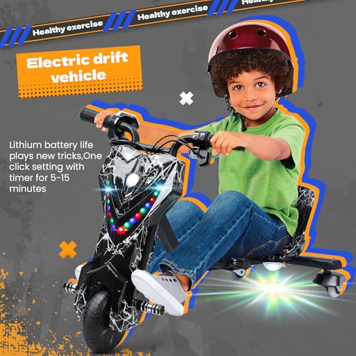 Electric Drift Trike for Kid,Adjustable Seat Big Wheel Drifting Go Cart,3-Wheel Scooter Drift Cart with 9 MPH Speed