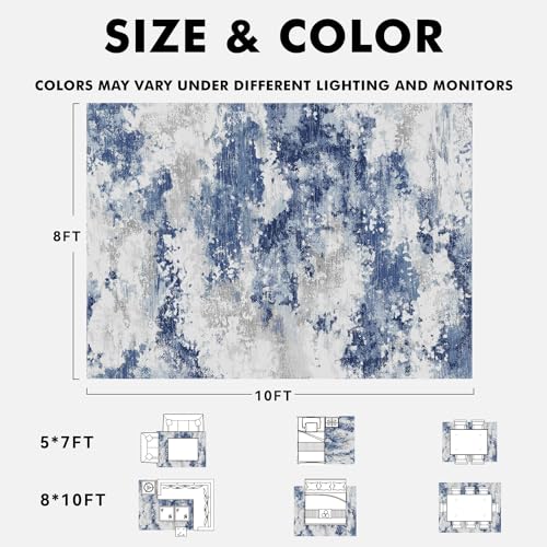 Area Rugs for Living Room Rug 8x10 Carpet-Rugs for Bedroom Abstract Modern Dining Room Rug Office Rug Low Pile Machine Washable Rug Non Slip Durable Grey Rug