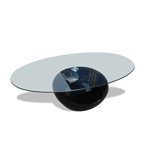 Coffee Table with Oval Glass Top High Gloss Black,Industrial Tables Floor Standing Table Cocktail Table Suitable for Meeting Rooms, Reception Rooms, Offices