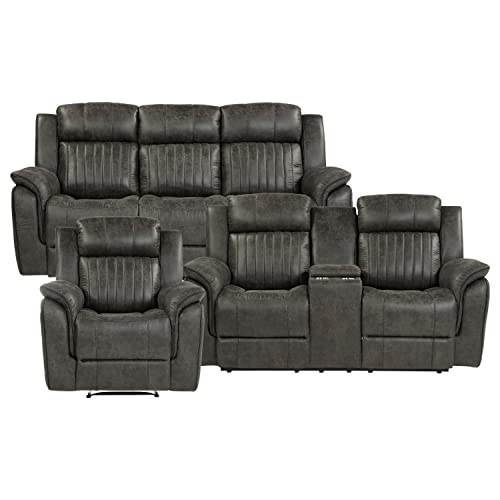 Lexicon Irdell 3-Piece Manual Reclining Living Room Set, Brownish Gray