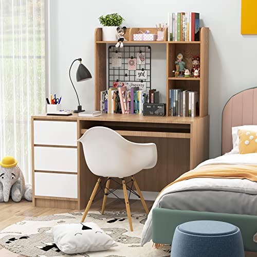 Tangkula Desktop Bookshelf, Countertop Storage Hutch with 5 Shelves for Computer Desk, 3-Tier Display Rack, Multipurpose Wood Storage Organizer for Dorm Office Home