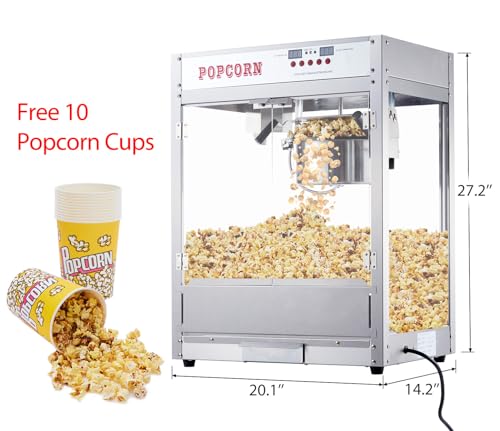 8 OZ Popcorn Machine with Cart, [3 Mins Get 60 Cups] [Durable] [Professional] [Easy Cleaning] Commercial Popcorn Machine Cart, Old Fashion Movie Theater Style- Red
