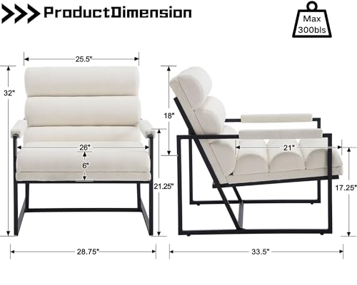 Modern Accent Chairs Set of 2 Clearance, PU Leather Button Tufted Upholstered Arm Chairs with Black Metal Frame, 25.5