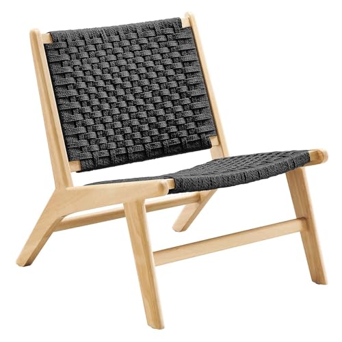Modway Saoirse Wood Accent Lounge Chair-Woven Rope Seating in Natural Black