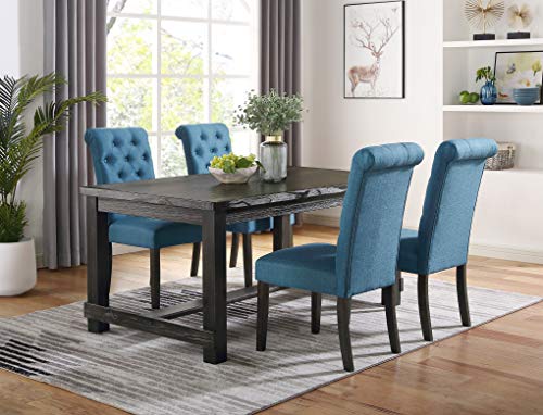 Roundhill Furniture Leviton Wood Dining Set, Table with 4 Chairs, Tan