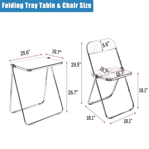 Folding Tray Table & Chair Set,Acrylic Tv Tray Table & Stool,Modern Foldable Desk Small Kitchen Desk Coffee Table With Chair,For Living Room,Bed Room,Kitchen,Outdoor(Tray Table & Chair, Clear)