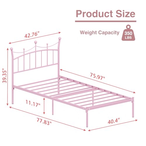 Twin Bed Frames for Kids, Twin Size Bed with Crown-shaped Headboard Under Bed Storage No Box Spring Needed Heavy Duty Metal Platform Bed Gold