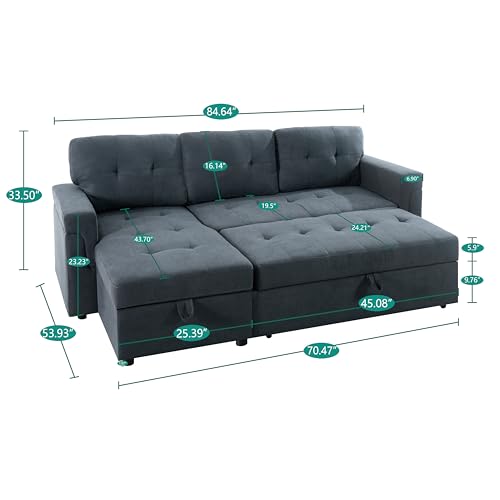 Naomi Home 85 in. Convertible Sofa with Storage, Reversible L Shape Sofa Couch with Chaise, Comfy Couches for Living Room, Velvet - Espresso