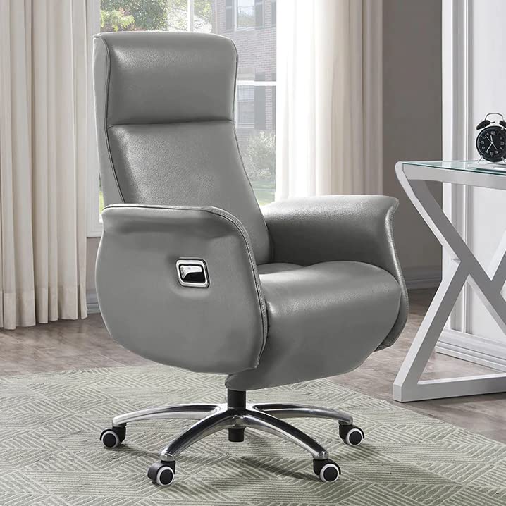 Kinnls Aerron Backrest Genuine Leather Office Chair Fully Reclining Office Chair with Footrest Managerial Chairs & Executive Chairs Leading Modern Office Affordable Luxury Style (Ordinary,Gray)