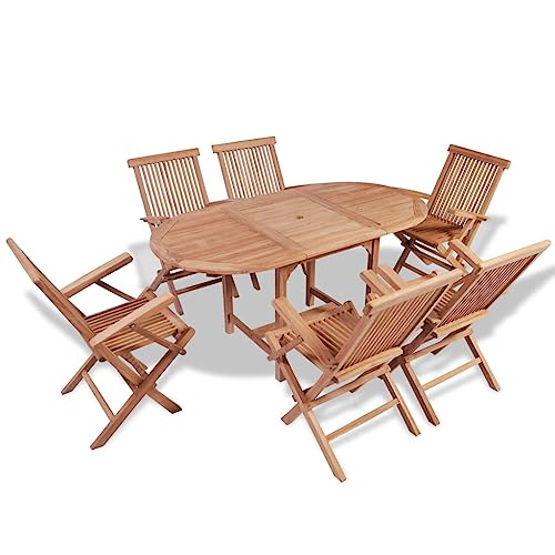 B-Ware 7 Piece Patio Dining Set Solid Teak,Extendable Teak Dining Set with Folding Chairs for Outdoor Use Patio Furniture, Outdoor Furniture Sets