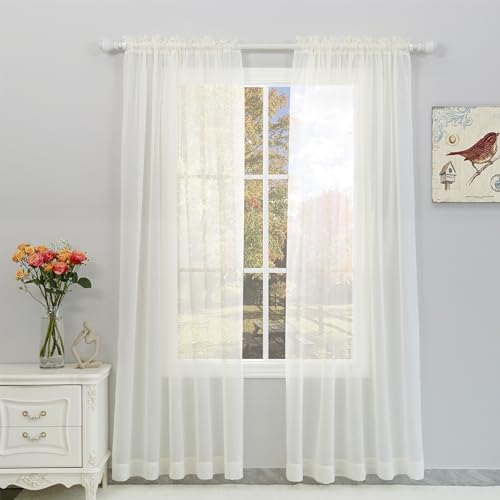 Grey Sheer Curtains 96 Inches Long 2 Panels Set - Lightweight and Light Filtering Elegant Rod Pocket Voile Window Sheer Drapes for Bedroom/Living Room,2pcs