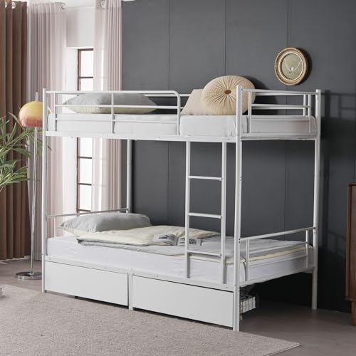 Metal Bunk Bed Full Over Full Convertible Full Bunk Beds into 2 Individual Full Size Bed with 2 Storage Drawers, No Box Spring Needed, Black