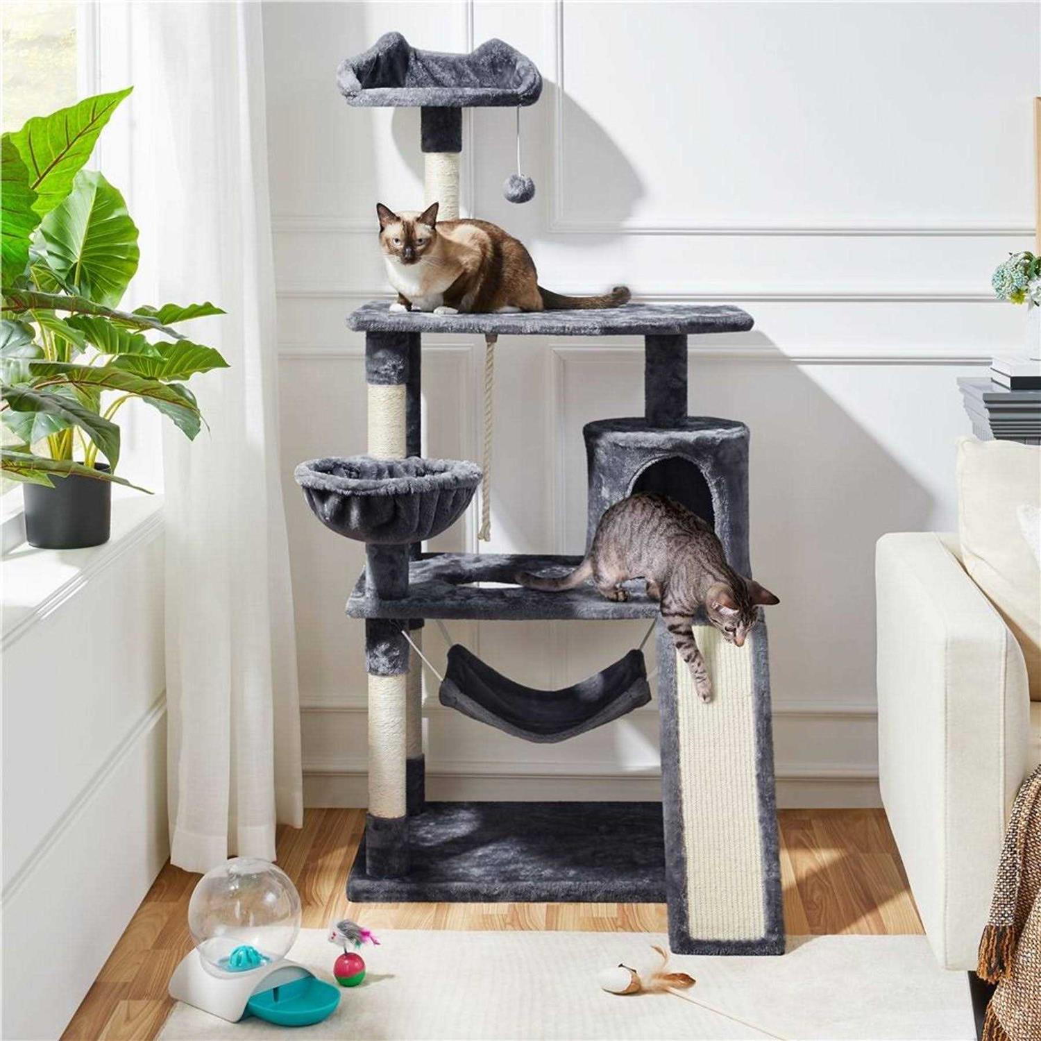 Yaheetech 61.5-in Plush Cat Tree Condo - Pet Supplies online store