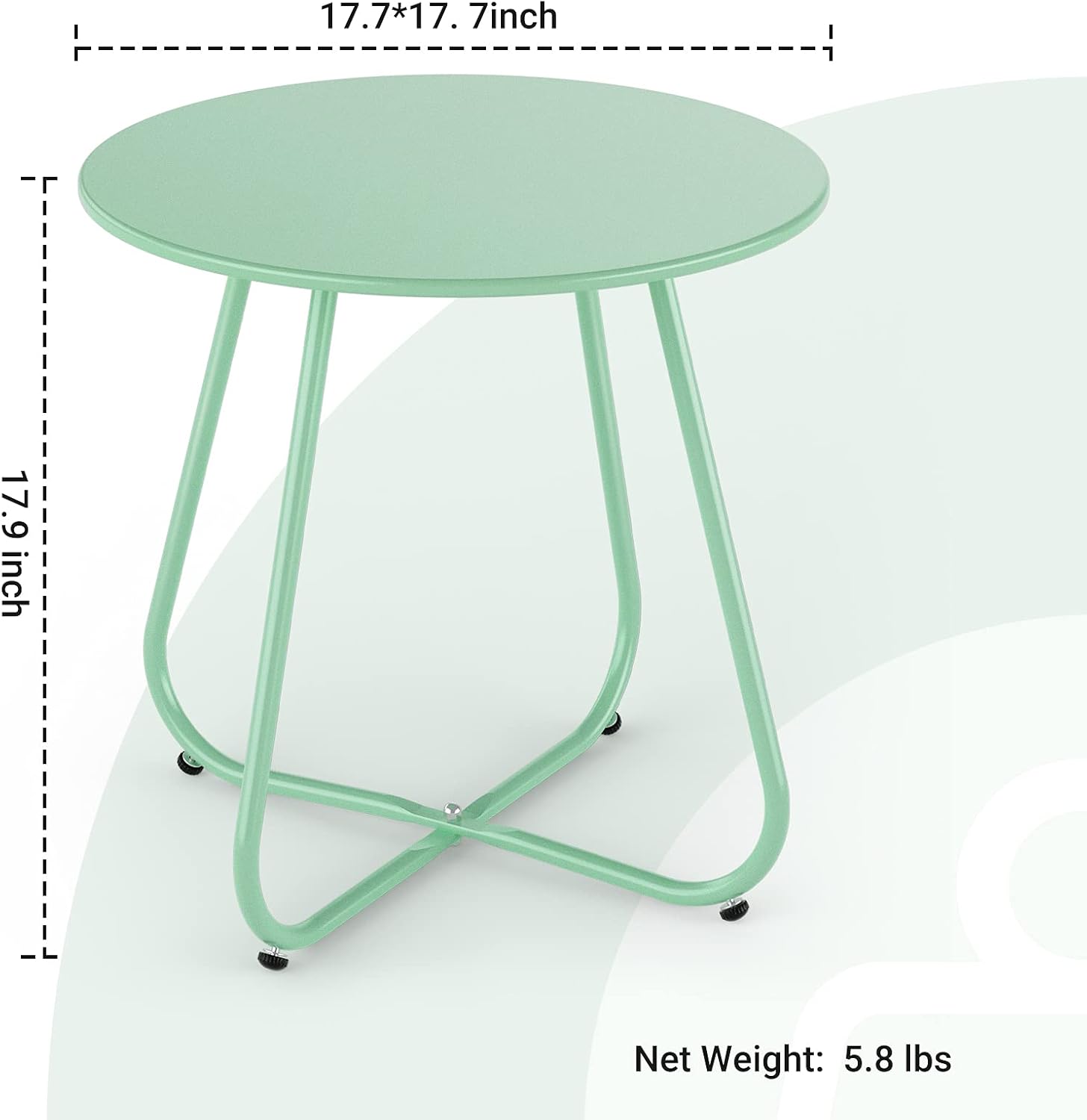 Steel Round Side Tables, 18'' Small Round Coffee Table Weather Resistant Round End Table for Bedroom, Living Room, Balcony, Mint Green