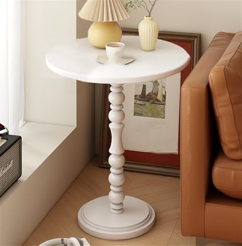Stylish Solid Coffee Table, Vintage Round End Table, Outdoor Flexible Placement Decoration Storage Bedside Edge Table Simple for Bedroom, Living Room(White,15.7 * 22.8in)