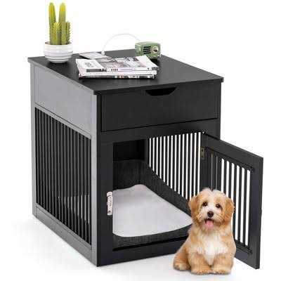 Costway 2-In-1 Furniture Dog Crate with Drawer Wired & Wireless Charging Side End Table - Pet Supplies online store