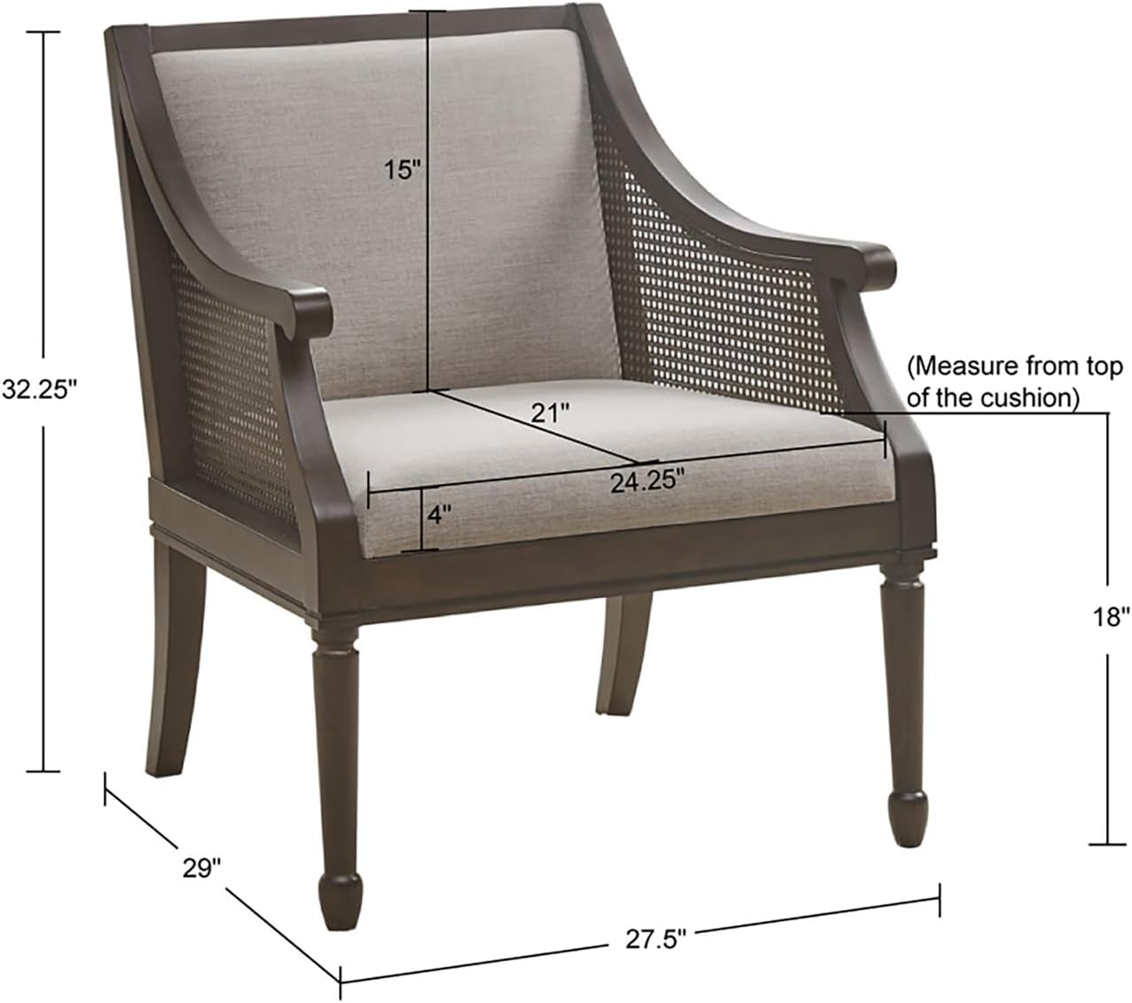 Accent Armchair, Brown Accent Armchair, Wood, Cane Webbing Arms