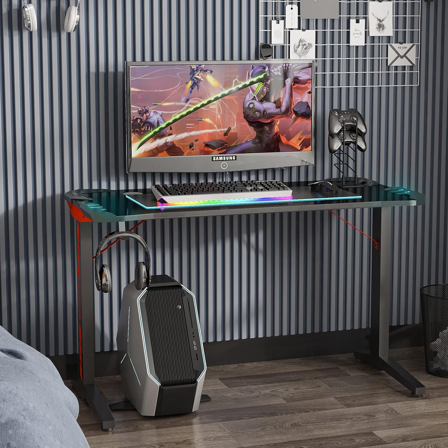 Gaming Table T Shape Black MDF LED Gaming Desk