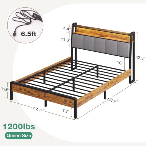 Novilla Twin Bed Frames for Kids with Charging Station and LED Lights, Twin Size Bed Frame with Storage Shelves, Heavy Duty Metal Slats, No Box Spring Needed, Noise Free, Easy Assembly