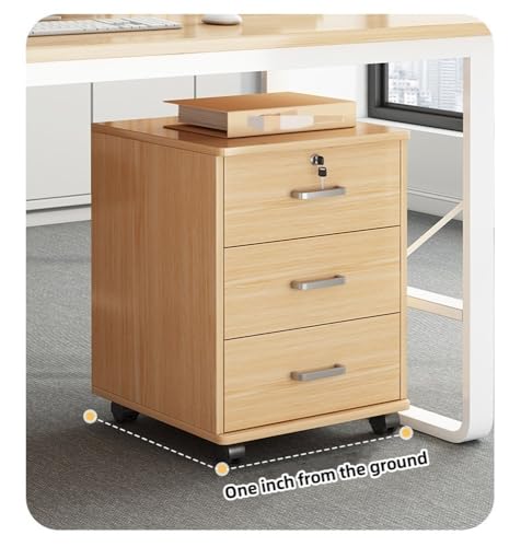 Wooden Storage Cabinet with Lock,Low Cabinet,Wood Rolling File Cabinet Under Desk,File Cabinets for Home(Color:Beige)
