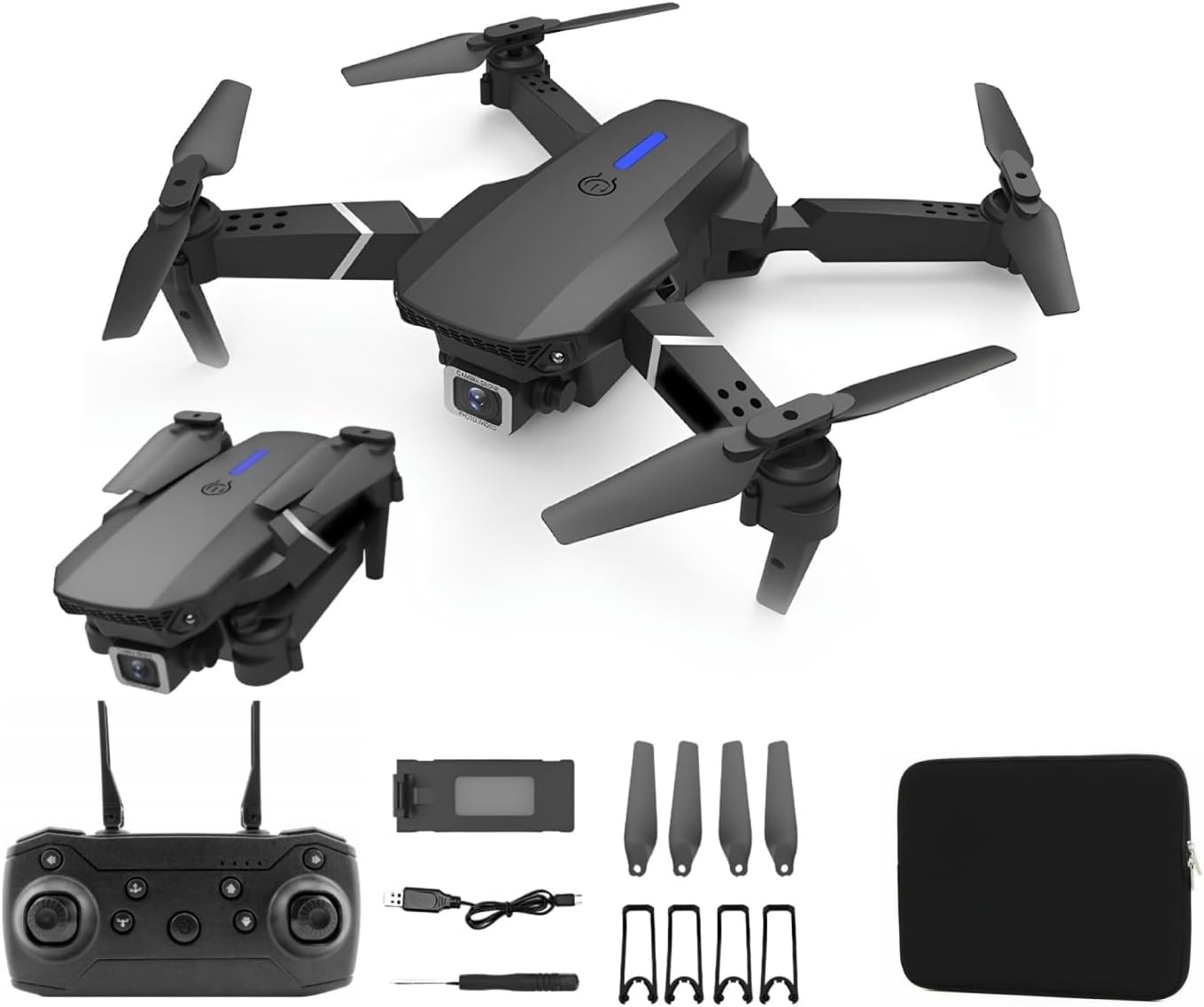 Foldable RC Helicopter WIFI FPV E88 Pro RC Drones Camera 4K Beginner pocket mini drone With 1080P Wide Angle Dual HD Camera Kids friendly, Black