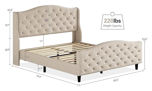 King/Queen Size Velvet Plush Cushioned Platform Bed, Double Bed Compatible with Adults and Teenagers, Stylish and Elegant,beds