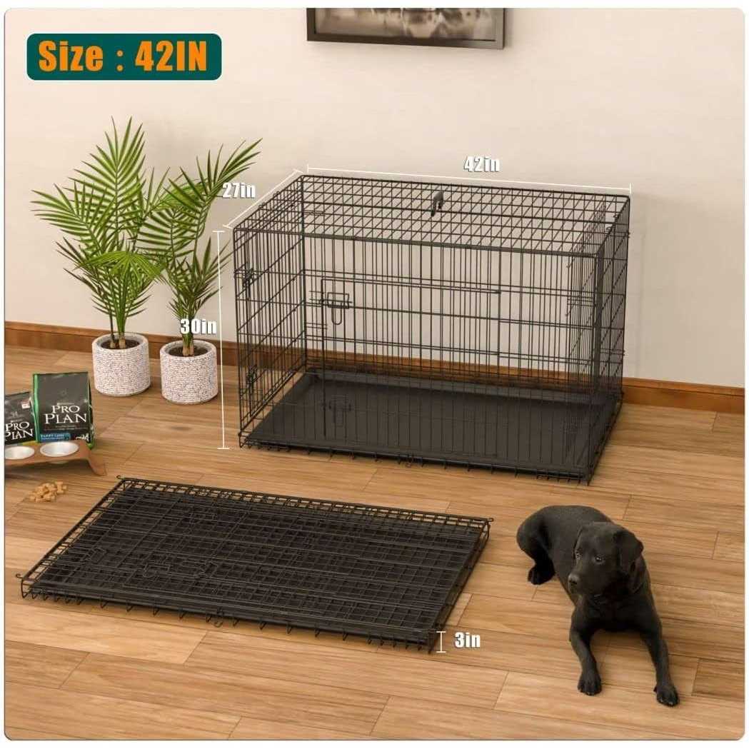 Dog Crate for Large Dogs,42 Inch Dog Kennel Outdoor with Double-Door,Folding Mental Pet Dog Cages with Divider Panel , Tray and Handle - Pet Supplies online store
