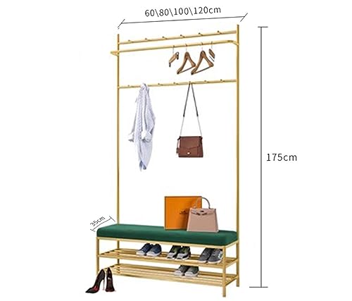Coat Rack Entryway Coat Rack Shoe Bench Hall Tree Floor Drying Rack Iron Wrought Hallway Furniture With Hooks 2 Storage Shelf For Clothing Store Home Bedroom (Color : Gold+grey, Si