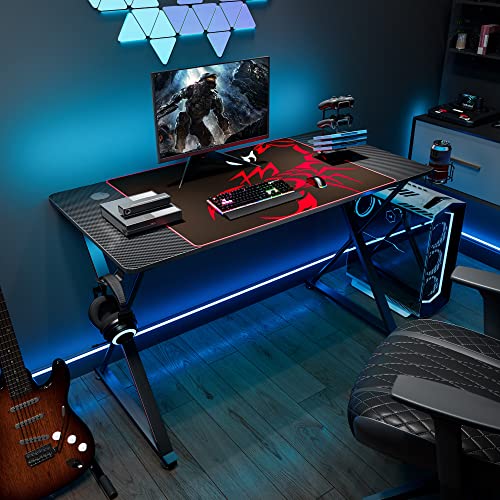 EUREKA ERGONOMIC Gaming Desk 31 Inch,Small Gaming Table for Kids, X Shaped Computer Desk with Mouse Pad, Carbon Fiber Home Office Desk with Cup Holder & Headphone Hook & Controller Stand,Black