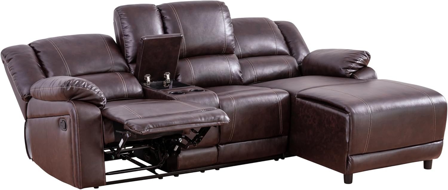2-Piece Living Room Furniture Sets Reclining Sofa L-Shaped Faux Synthetic Leather Couches with Loveseat Chaise and Cup Console, 98