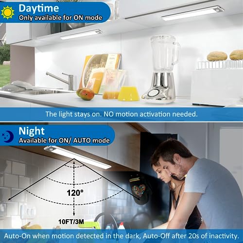 30-LED Motion Sensor Under Cabinet Light, 8-inch Magnetic Rechargeable Under Counter Closet Lights, Wireless Night Light Bar, 3-Pack, Warm White