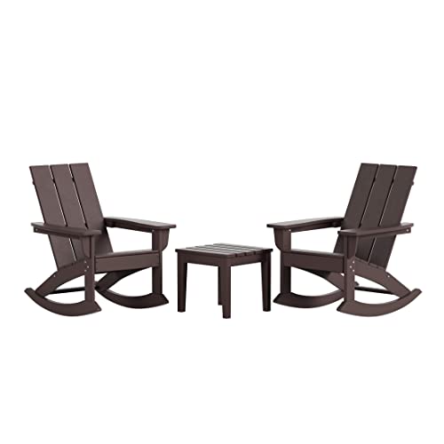 WestinTrends Ashore 2 Piece Patio Rocking Chair Set, All Weather Poly Lumber Adirondack Rocker Deck Porch Patio Chair with Large Side Table, Dark Green