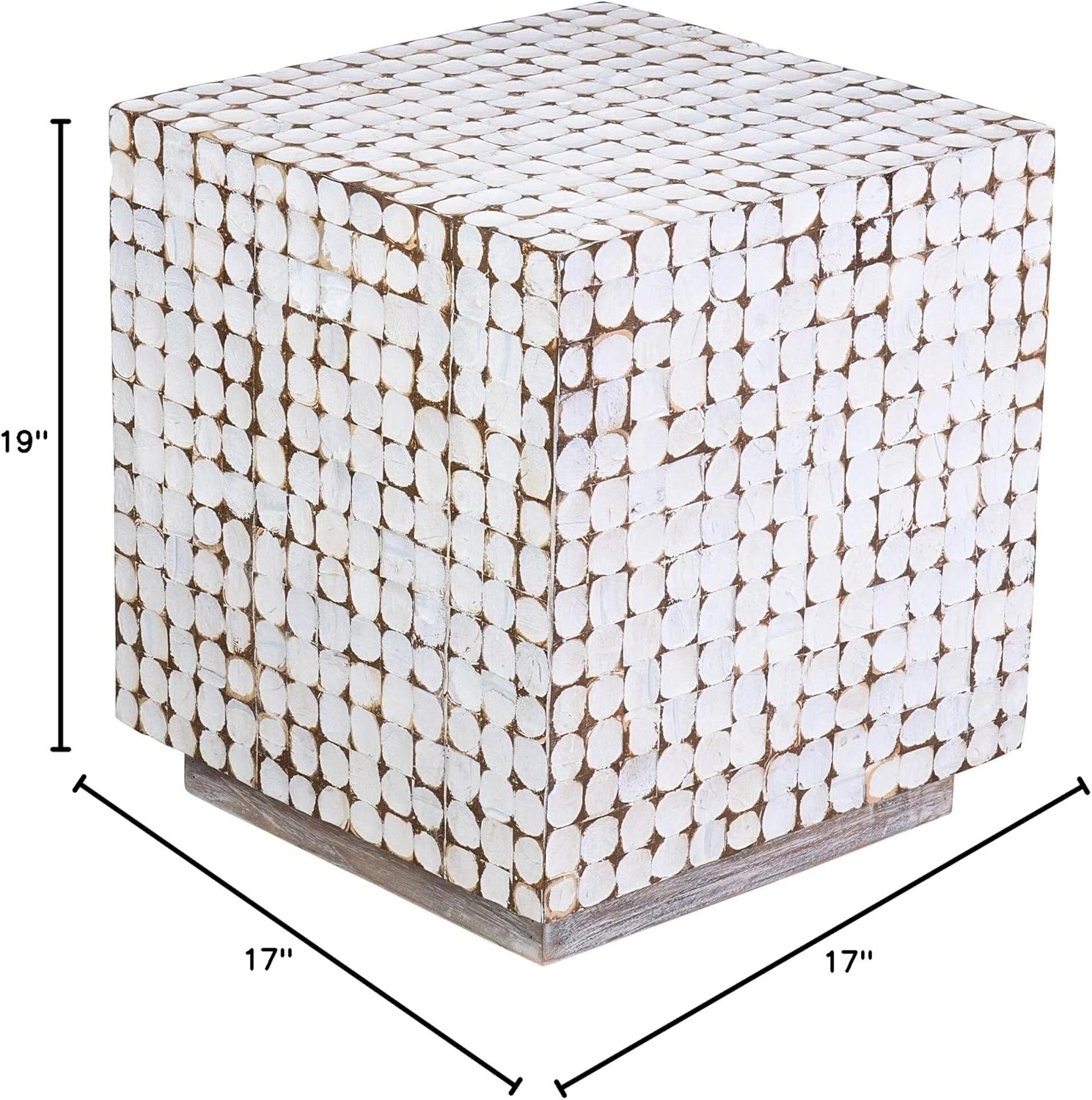 Accent Table White Modern Contemporary Nautical Coastal Square Wood 1 Piece Natural Finish Textured Handmade