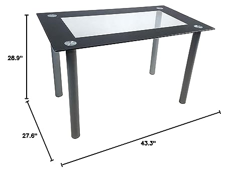 Rectangle Glass Dining Table Modern Kitchen Table for 4 Rectangle Glass Dining Table Simple Clear and 110cm Dining Table Tempered Glass Dining Table?only Table? (Transparent & Black)