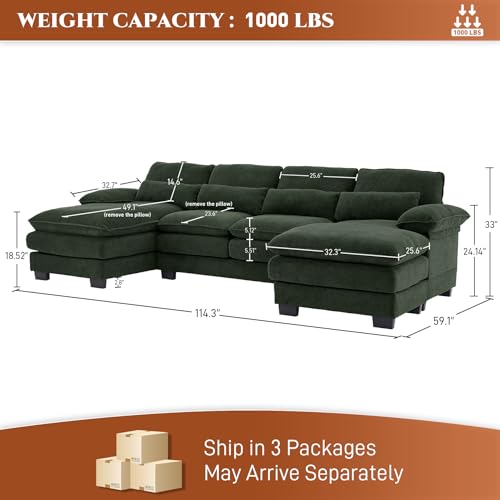 U Shaped Sectional Sofa Cloud Couch for Living Room, 114