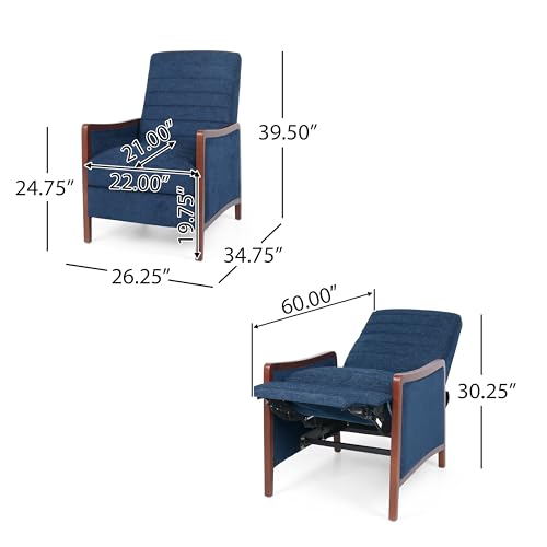 Push Back Recliner Chair - Mid Century Modern Chair with Smooth Pushback Reclining Mechanism, High Back Recliner Chair with Wooden Frame, Accent Recliner for Living Room (Sand)