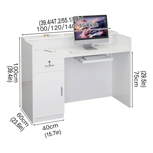 Wooden Computer Desk Reception Table with Led Light, Retail Counter with Drawers, Modern nd Simple Reception Desk Standing