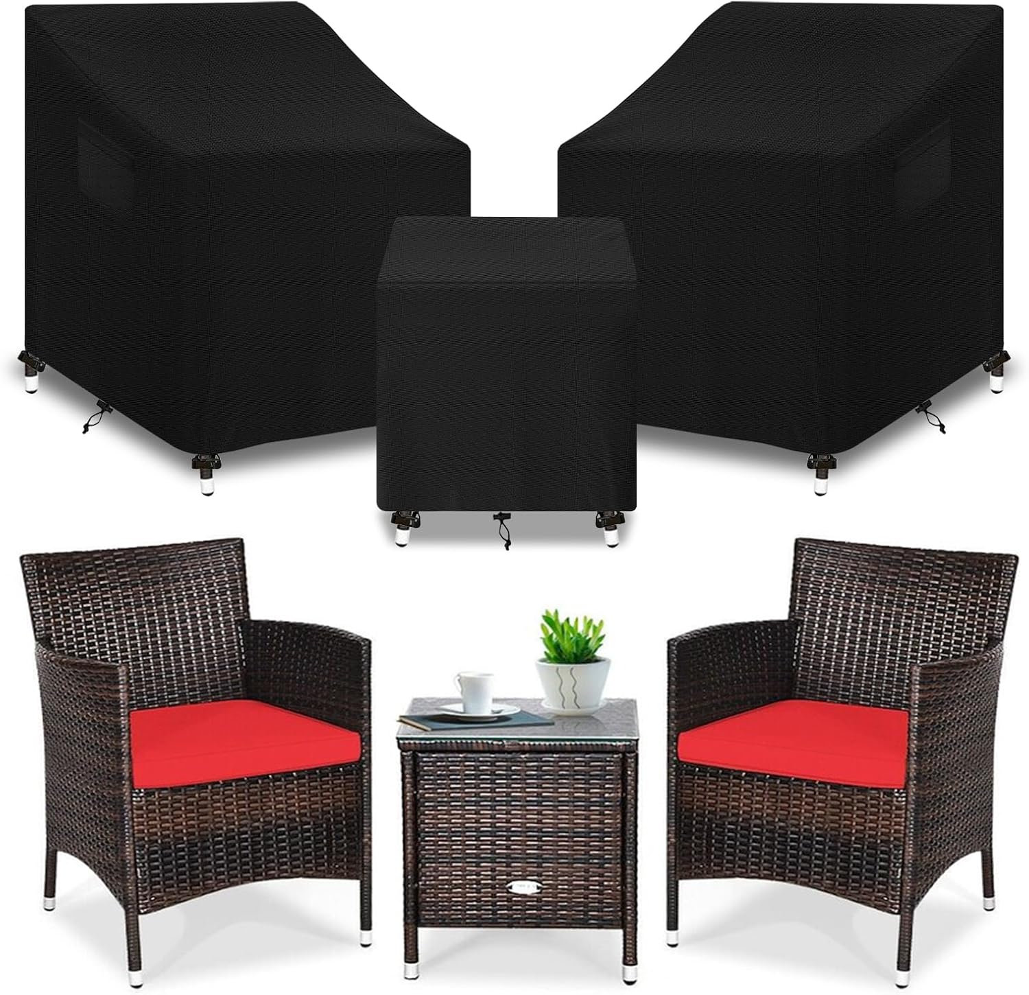 3-Piece Outdoor Veranda Patio Garden Furniture Cover Set, 600D Oxford cloth waterproof 3 Pieces Patio Set Cover, anti-UV 3 Piece Patio Furniture Covers, tear resistant, with storage bag